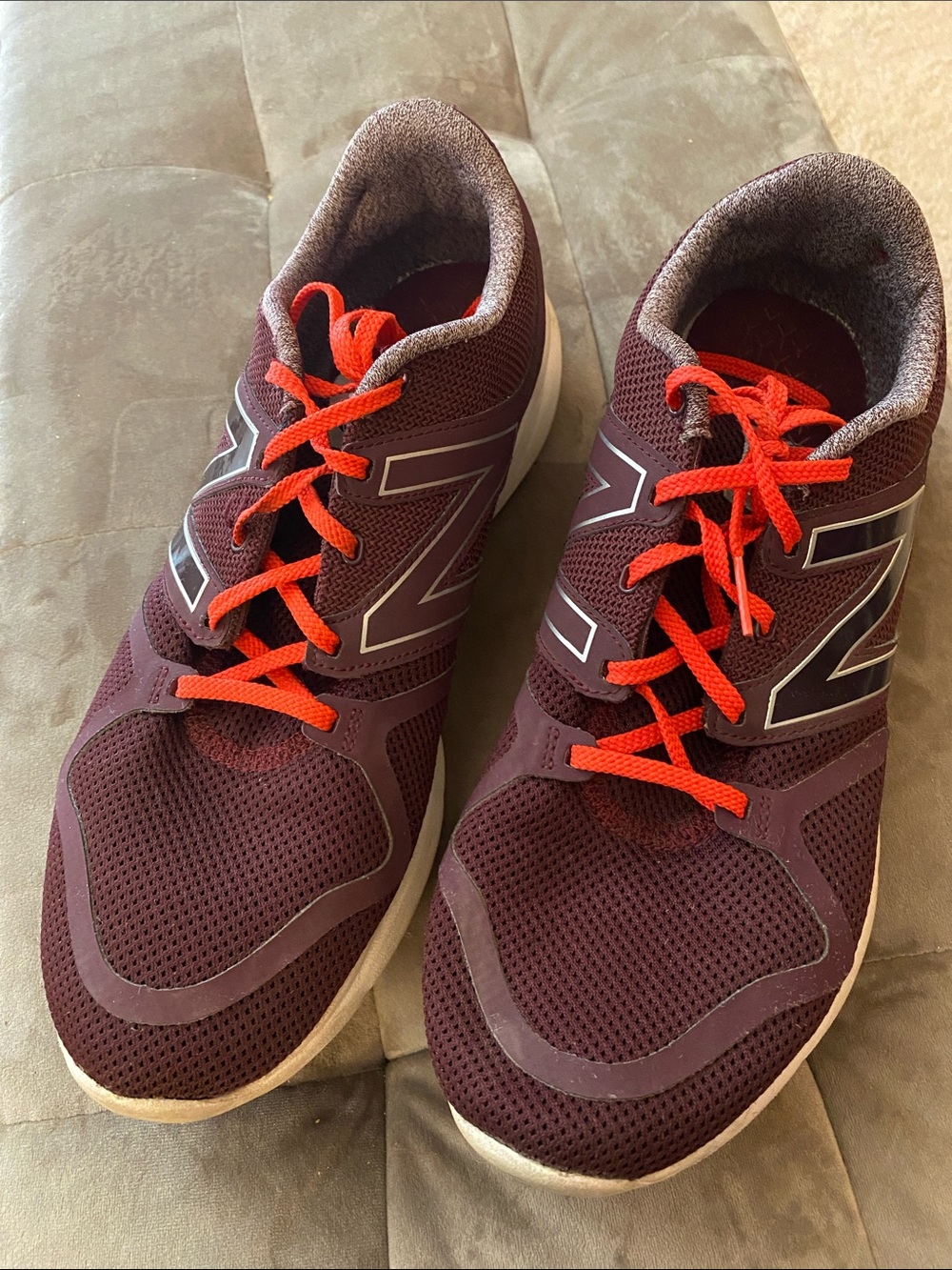 New Balance Men's Maroon Athletic Shoes with Red Laces